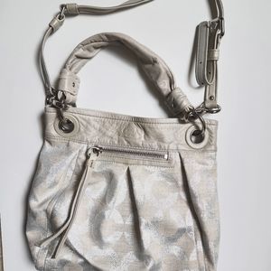 Vintage Silver and Gray Coach Signature Parker Hippie Crossbody